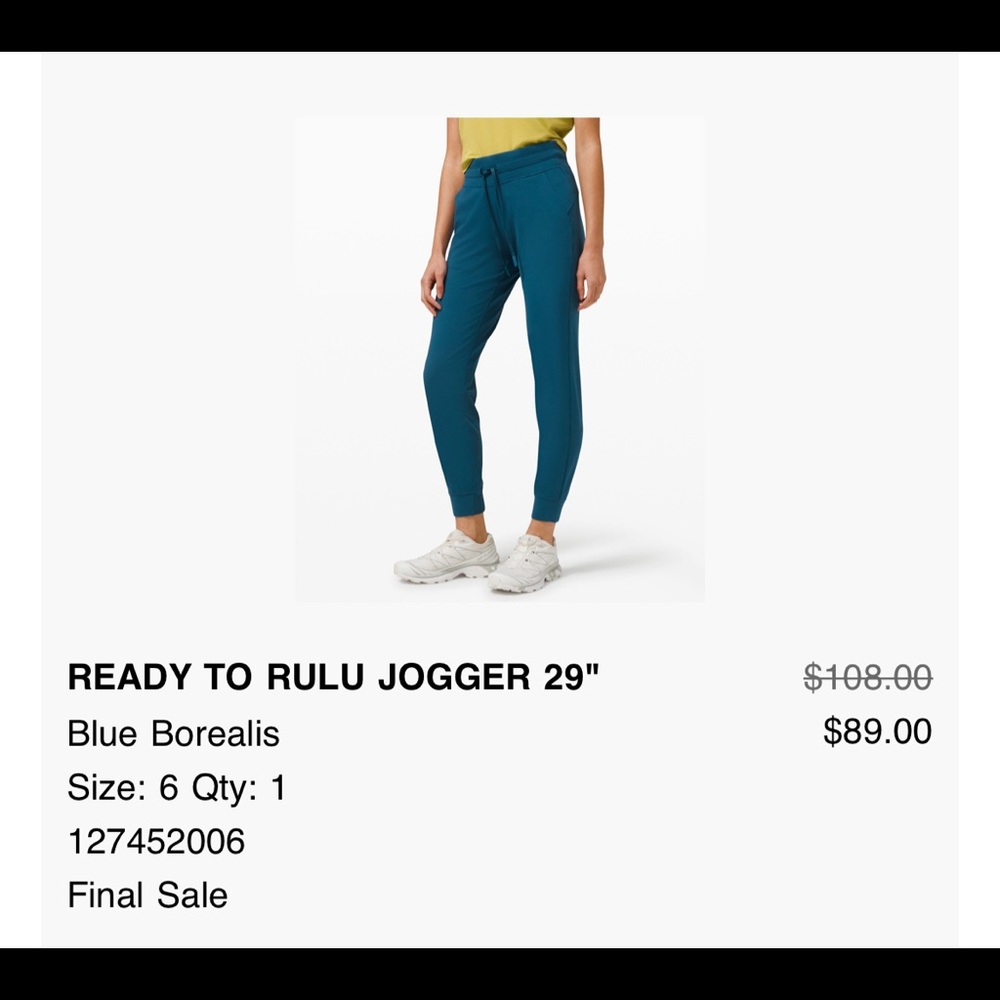 NWOT Lululemon Ready to Rulu Jogger